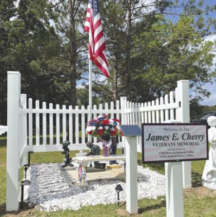 The monument to veterans, which is named in honor Private First Class James Edward Cherry who was killed in the Vietnam war on Nov. 30, 1968, stands on Collins family land just outside of Scooba. The monument is the brainchild of husband and wife Harry and Patricia Collins, both of who are veterans.